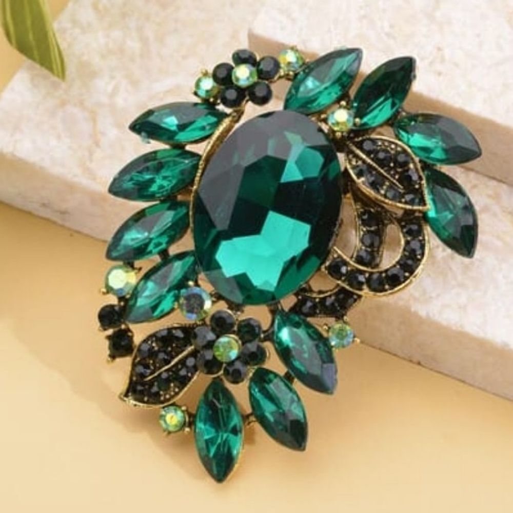 Austrian Crystal Green Floral Brooch